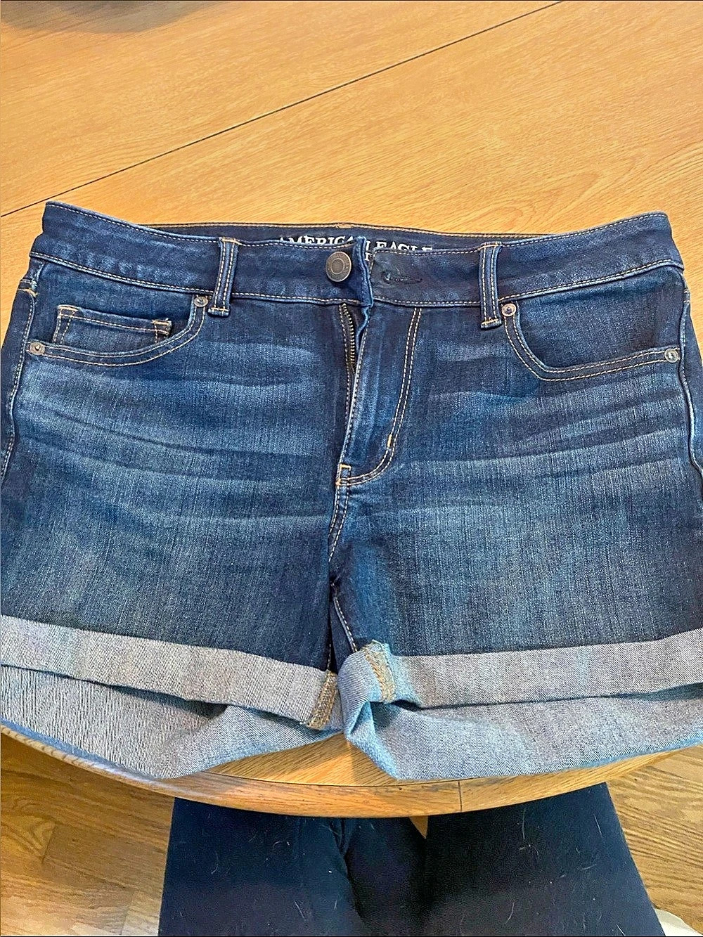 American Eagle Outfitters Midi Cuffed Denim Shorts Blue Waist 12